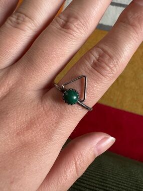 Sterling Silver Malachite Stone Triangle Accent Ring